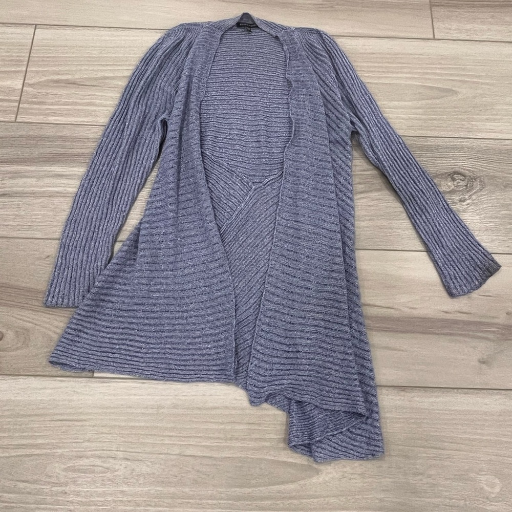 Eileen Fisher Linen Blend Cardigan Purple Asymmetric Hem Size L